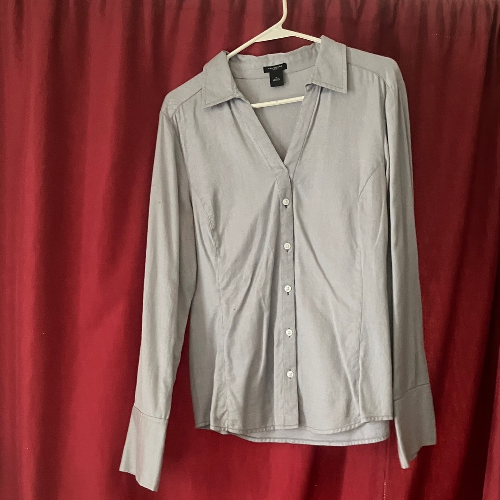 Ann Taylor Striped Gray Blouse